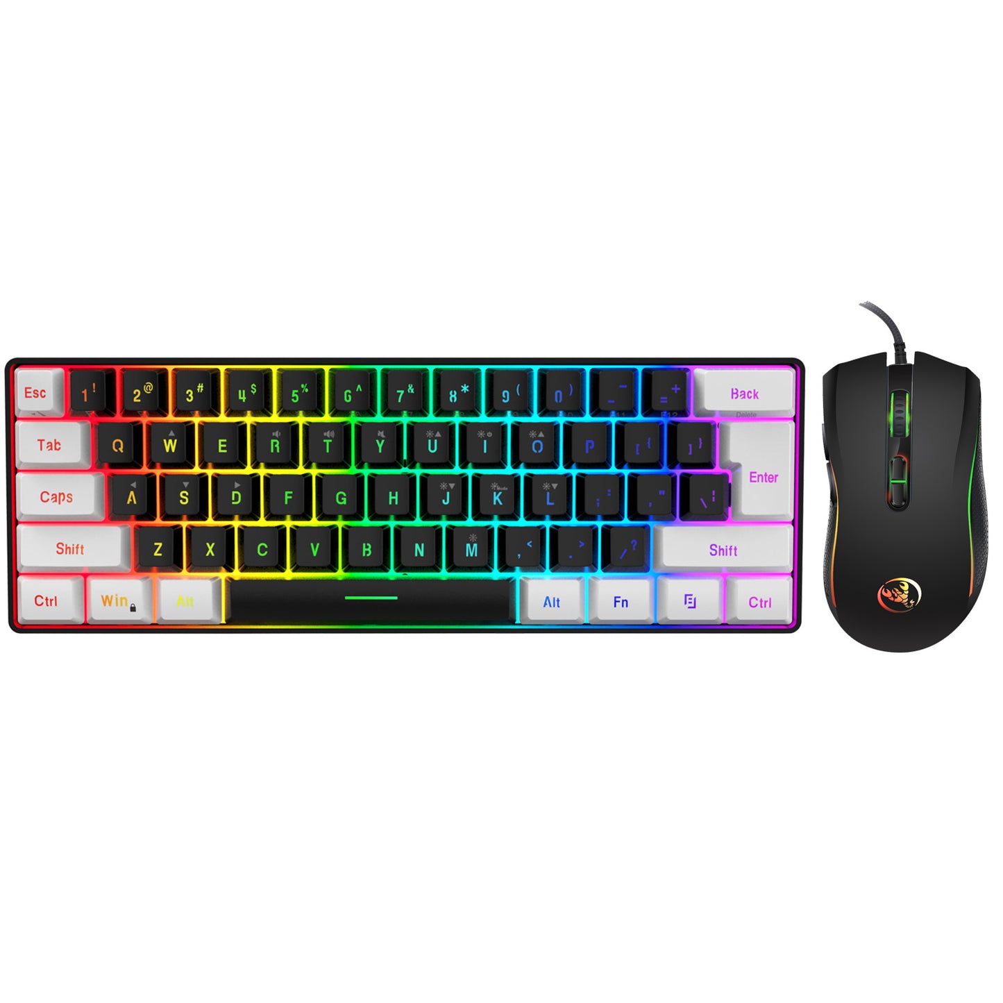 RCY Wired Gaming Keyboard and Mouse Set Rainbow LED Backlit Wired USB Keyboard and Mouse for PS3 PS4 Xbox One Xbox 360 PC, 60% 61Keys, Adjustable 4 DPI