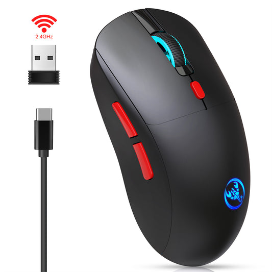 RCY T20 Wireless Gaming Mouse, Black,2.4G Computer Mouse with Adjustable DPI, Colorful Light, Side Buttons, Ergonomic Optical Mice for PC, Laptop,Gamer PS4 Xbox One Xbox 360